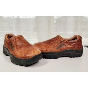 Roper 8.5 Leather Tan Brown Ostrich Print Performance Slip On Work‎ Safety Shoes
